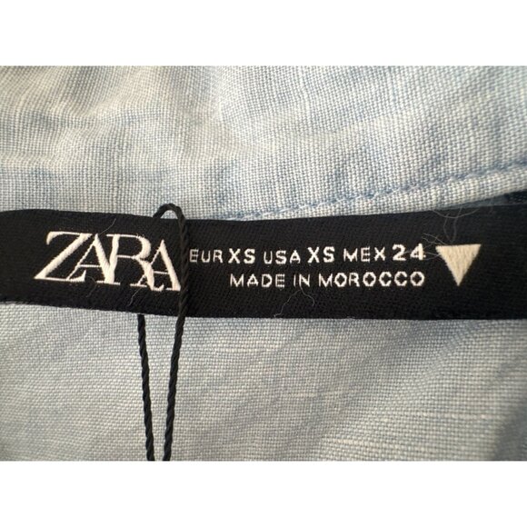 2/$30 ZARA XS Cropped Light Blue Chambray Cotton Linen Relaxed Fit - Picture 5 of 14